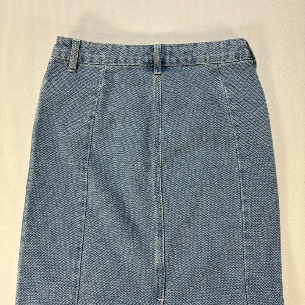 Forever 21 Herringbone Denim Maxi Skirt Women Small Blue Chevron Long Slit Jean